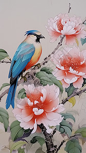 中式古风的牡丹花画作背景图片