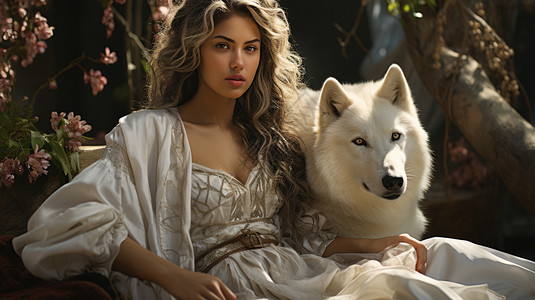美丽古典狼少女背景图片