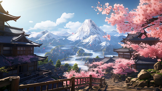 春季山间绽放的美丽山茶花图片