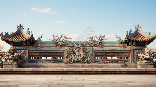 中式古风的雕花飞檐高清图片