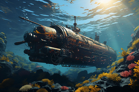 潜入水中的潜水艇图片