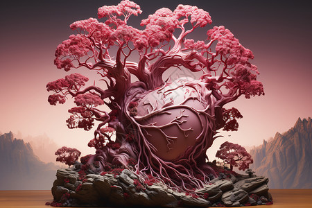 长树长在石头上的心脏插画