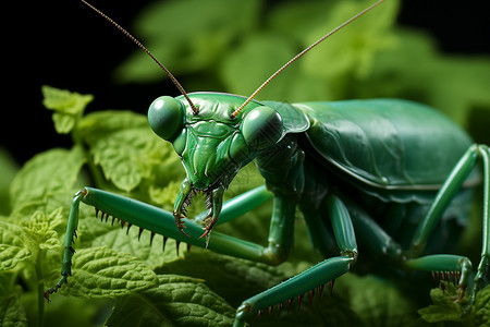 青叶上的螳螂背景图片