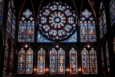 彩色玻璃中的教堂图片