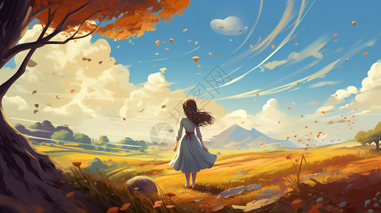 秋天里的女孩背景图片
