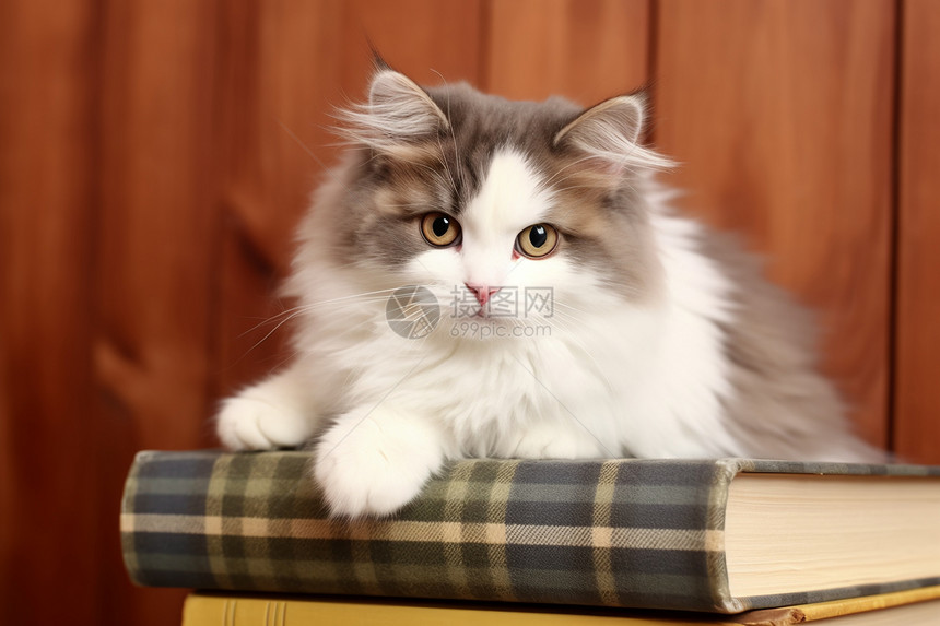 一直趴在书上的猫图片