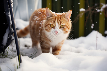 冬天雪中漫步漫步在雪中的小猫背景