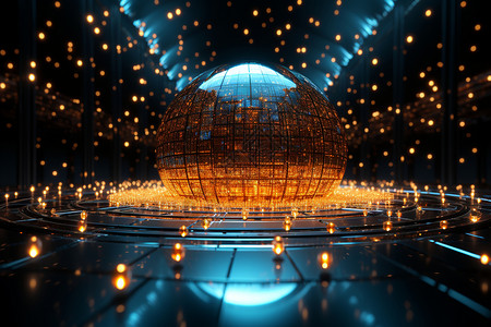 金色光线球神秘的数字粒子设计图片