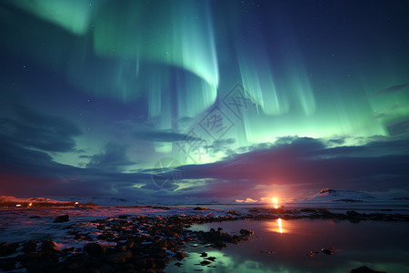 空中岛屿冰岛的极光美景背景