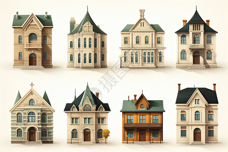 房屋图纸欧洲特色建筑风格插画