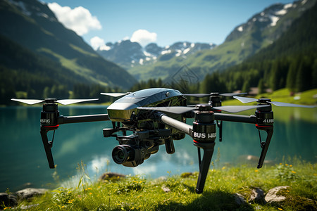 山脉飞行的无人机图片