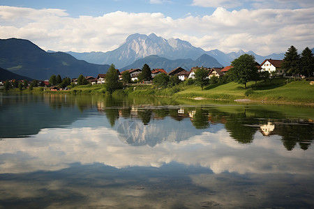 乡村风景画湖光山色中的风景画背景
