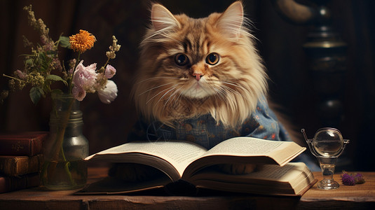 学习的猫背景图片