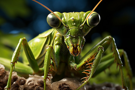浓绿草地微光下的神秘螳螂图片