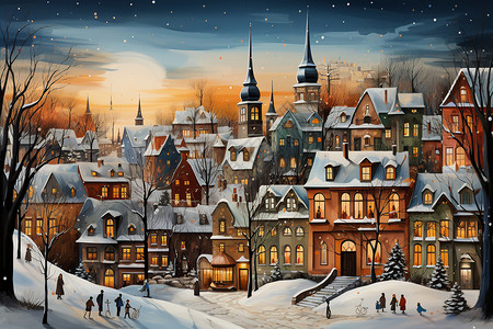 冬日之夜的城市风景图片