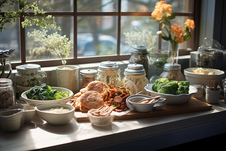 桌子上的美食和蔬菜背景图片