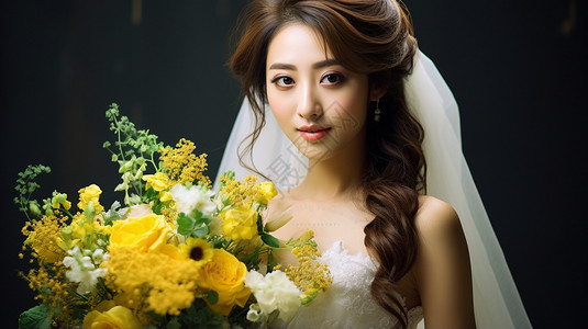 拿着花束的美丽新娘背景图片