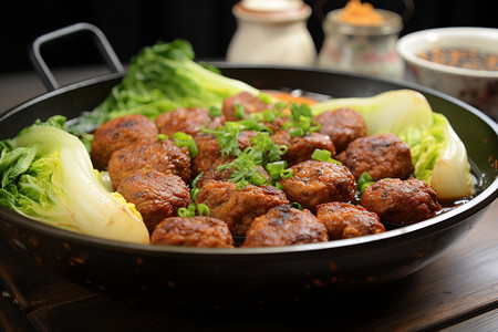 砂锅炖丸子肉类饭食高清图片