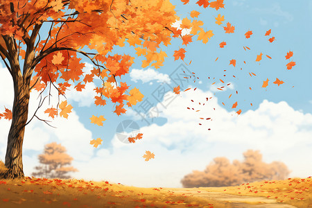 飞舞的落叶秋天飞舞的树叶插画