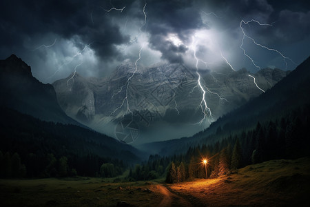 山间电闪雷鸣背景图片