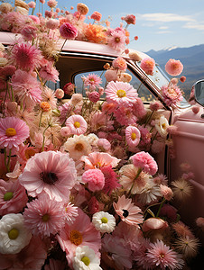 鲜花包围汽车图片