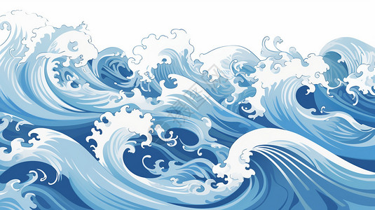 水波素材蓝色波浪图案插画