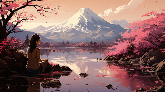 美丽的富士山创意艺术的富士山美丽景观插画