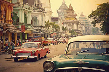 复古的东南亚城市景观背景图片