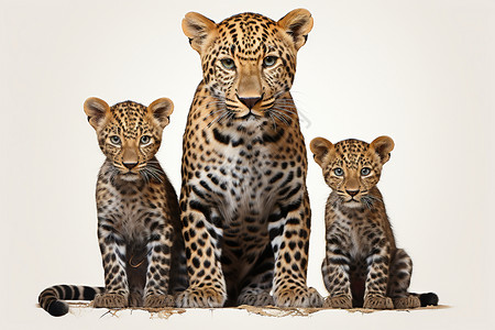 母性母亲豹与两只幼崽插画