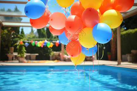 泳池上的气球背景图片