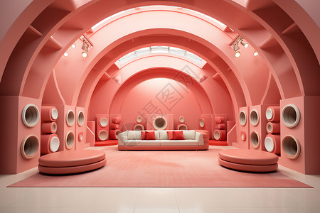 粉红色喇叭藤红色舞台下的宝座设计图片