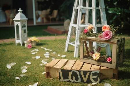 复古装饰的草坪婚礼现场背景图片