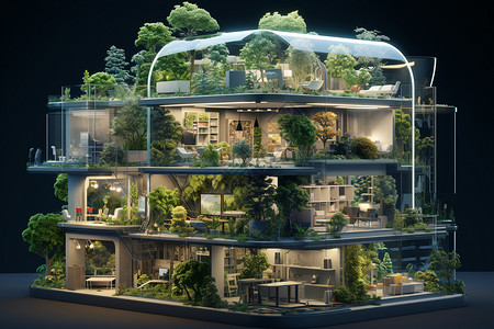 高大树木绿色生态建筑设计图片