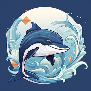 LOGO圆形手绘海豚标志插画