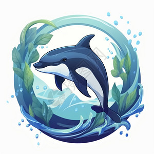LOGO圆形跃出海面的海豚插画