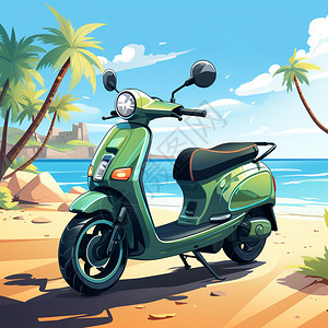 沙滩车沙滩上的两轮电动车插画