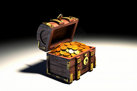 木箱宝箱中的金币宝藏插画