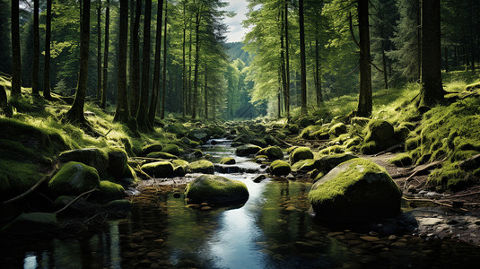 流过森林的河流图片