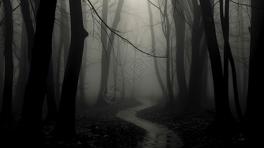 浓雾中的树林图片
