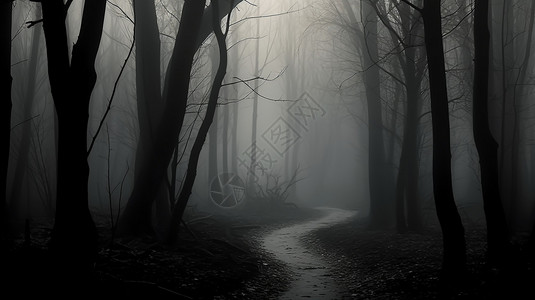阴暗的树林小路图片