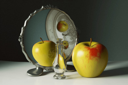 静物的苹果和镜子背景图片