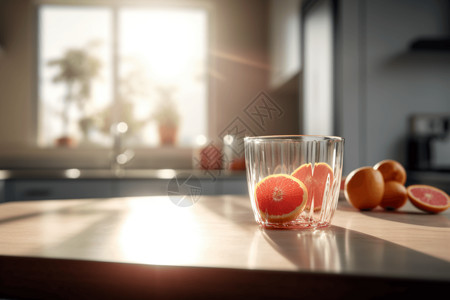 餐桌上的鲜榨葡萄柚图片