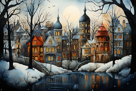 梦幻的冬日之城背景图片