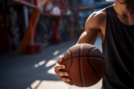 户外篮球素材拿着篮球的青年背景