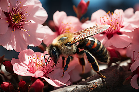 蜜蜂停于花间图片
