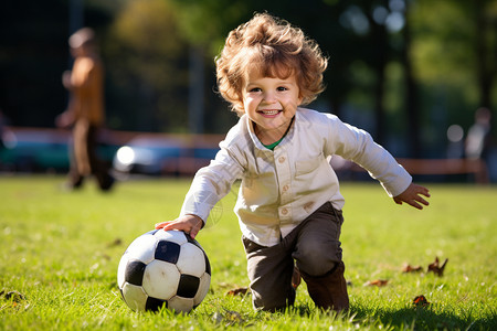 玩耍的孩童快乐的孩童在绿草地上踢足球背景