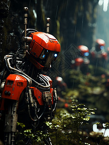 穿越未来神秘的机器人穿越森林背景
