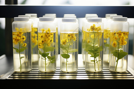 微生物实验中一排黄色花朵图片