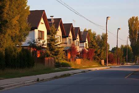 小镇傍晚的房屋图片
