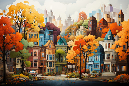 彩色城市的小镇背景图片